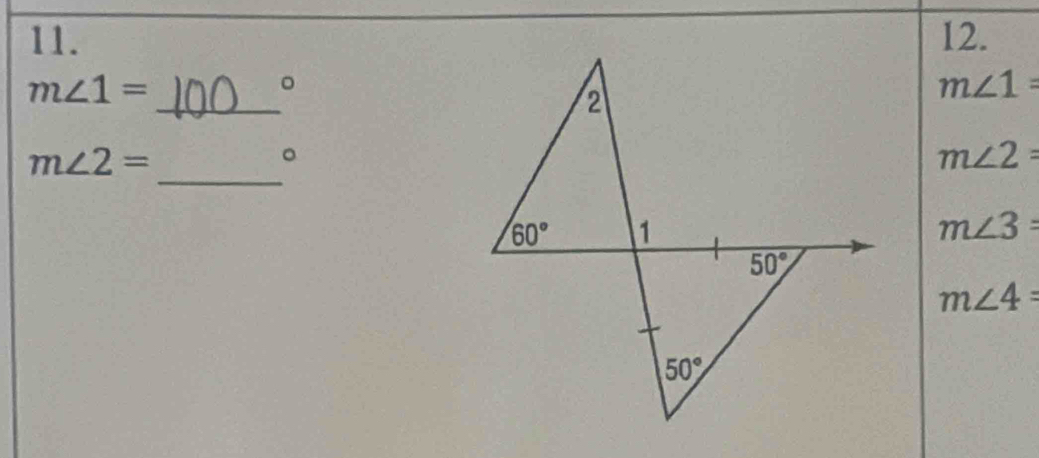 m∠ 1=
。
□ 
m∠ 1=
_
m∠ 2=
。
m∠ 2=
m∠ 3=
m∠ 4=