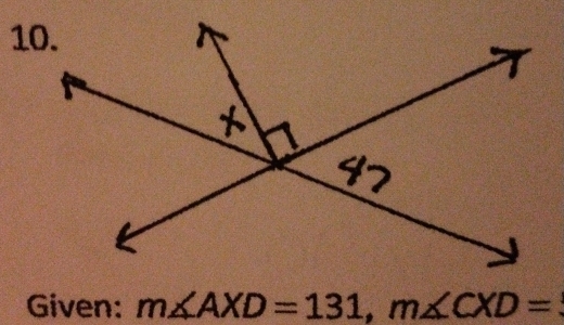 Given: m∠ AXD=131, m∠ CXD=