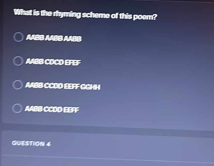 Solved: What is the rhyming scheme of this poem? AABB AABB AABB ...