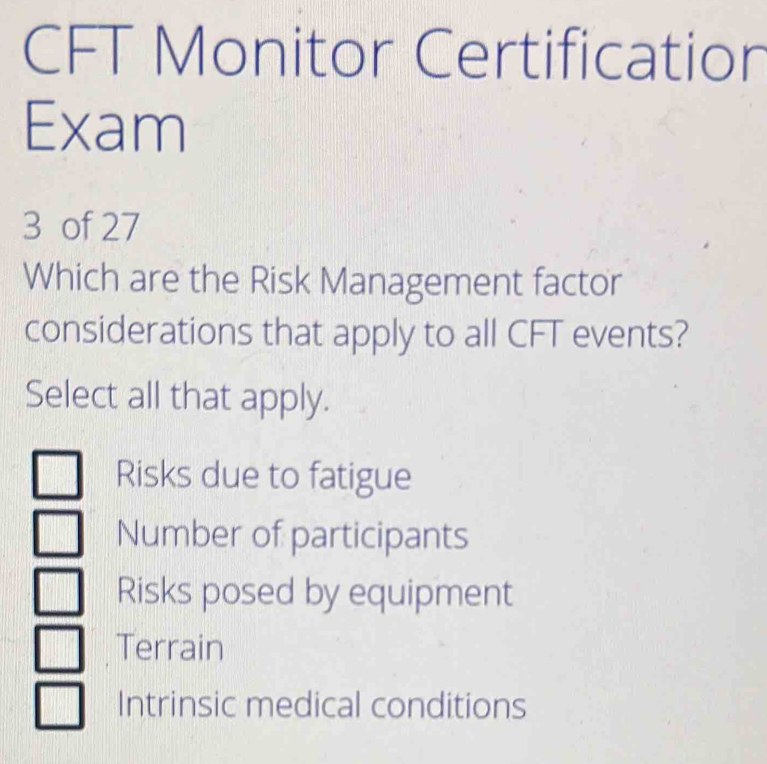 Solved: CFT Monitor Certification Exam 3 of 27 Which are the Risk Solved: CFT Monitor Certification Exam 3 of 27 Which are the Risk