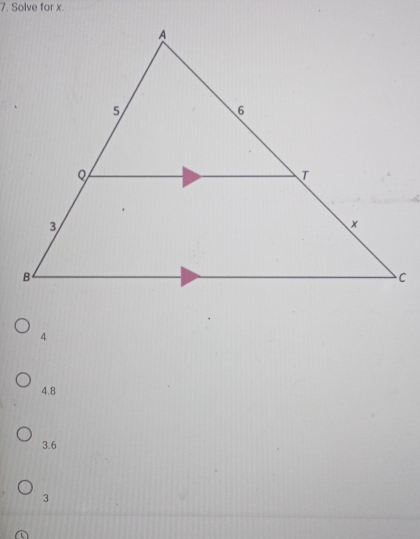 Solve for x.
4
4.8
3.6
3