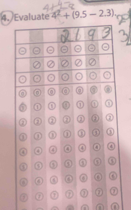 Evaluate 4^2+(9.5-2.3). 
a 0