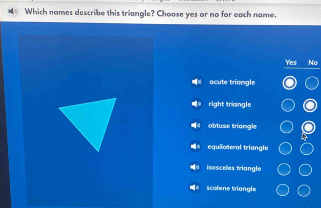 Solved: Which names describe this triangle? Choose yes or no for each ...