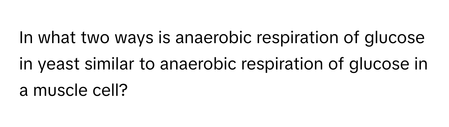 In what two ways is anaerobic respiration of glucose in yeast similar to anaerobic respiration of glucose in a muscle cell?