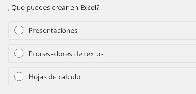 ¿Qué puedes crear en Excel?
Presentaciones
Procesadores de textos
Hojas de cálculo