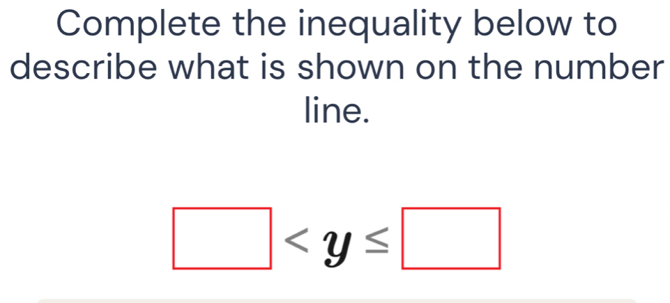 Complete the inequality below to 
describe what is shown on the number 
line.
□