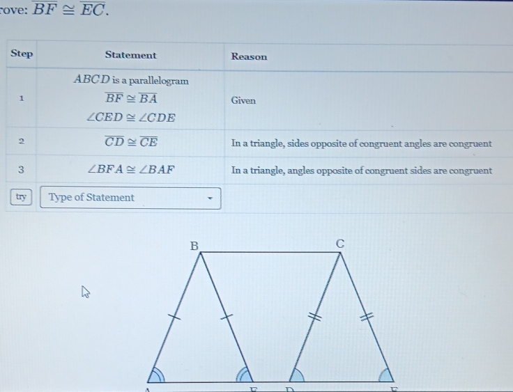 rove: overline BF≌ overline EC.