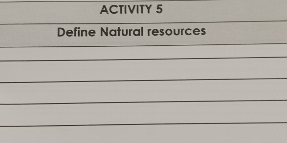 ACTIVITY 5 
Define Natural resources