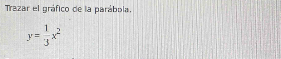 Trazar el gráfico de la parábola.
y= 1/3 x^2