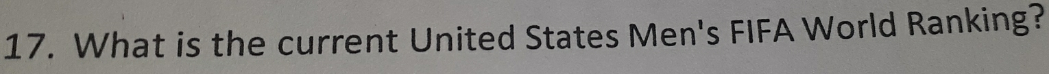 What is the current United States Men's FIFA World Ranking?