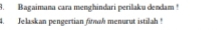 Bagaimana cara menghindari perilaku dendam ! 
4. Jelaskan pengertian firmah menurut istilah !