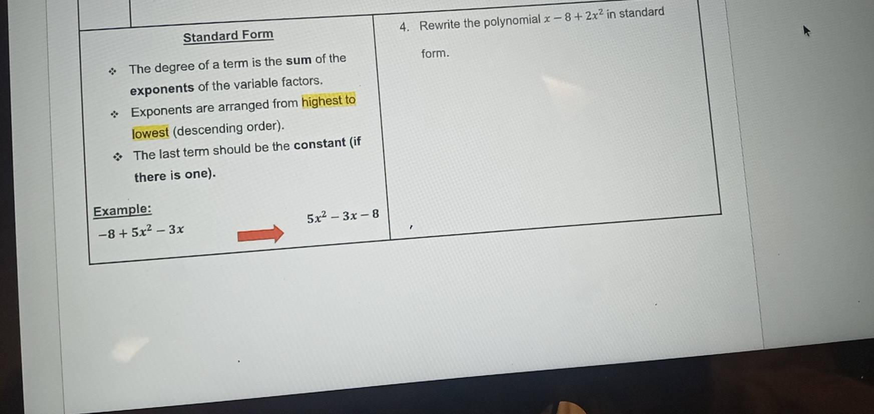 x-8+2x^2 in standard