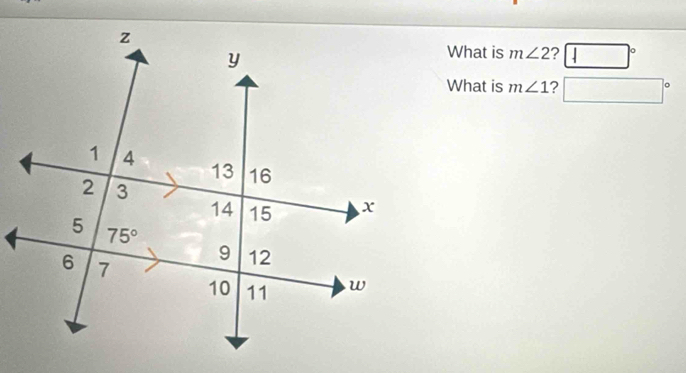 What is m∠ 2 ? |
What is m∠ 1 ? x_1+x_2= □ /□  