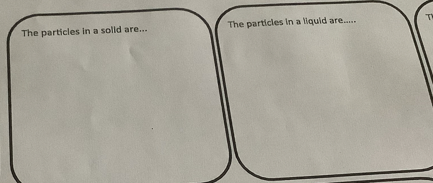 The particles in a solid are... The particles in a liquid are..... T