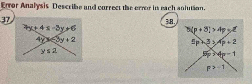 Error Analysis Describe and correct the error in each solution.
37 38.