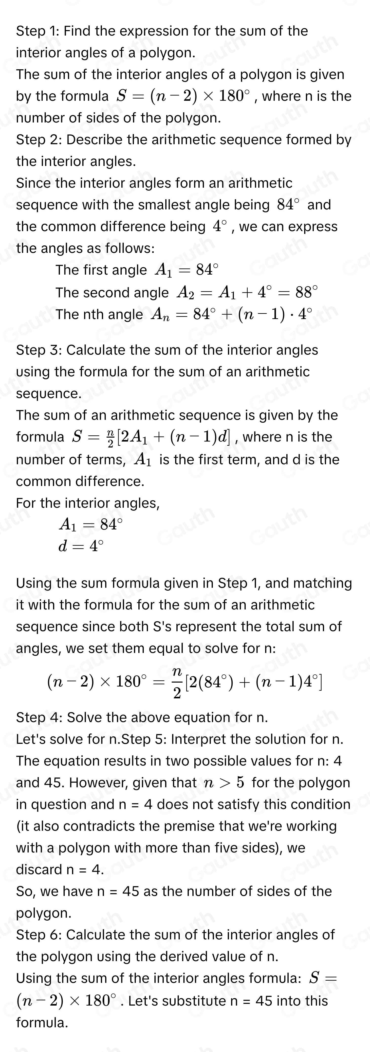 Solved: A polygon has n sides, where n>5 The interior angles of the ...