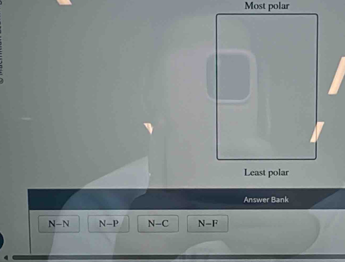 Most polar
Answer Bank
N-N N-P N-C N-F