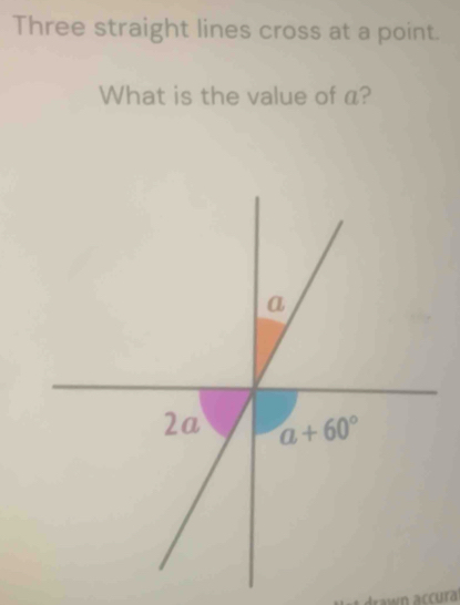 Solved: Three straight lines cross at a point. What is the value of a ...