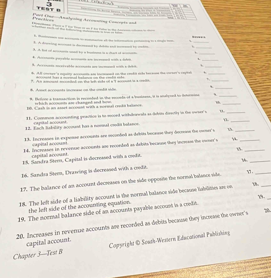 Solved: TEST Part One Practices Directions: Place a T for True or an F ...