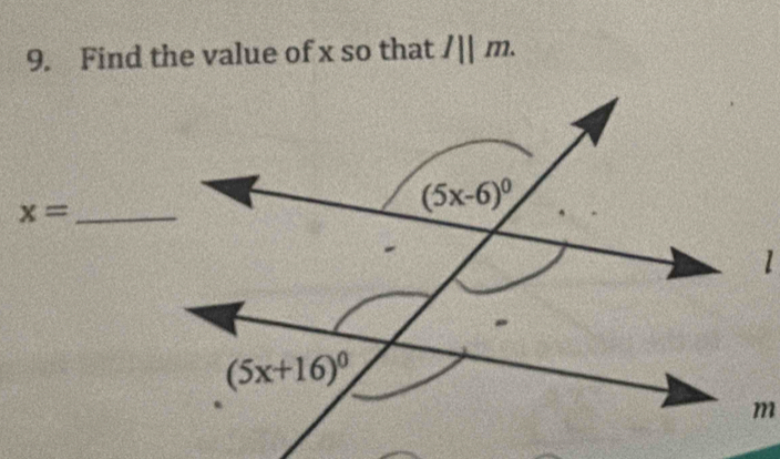 Find the value of x so that I||m.
_ x=