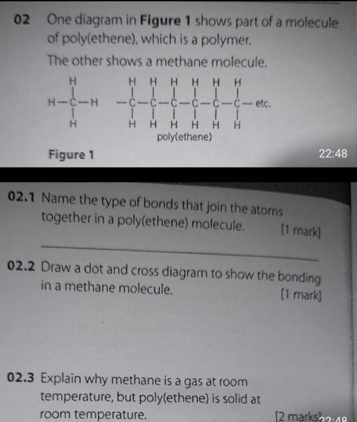 Solved: One diagram in Figure 1 shows part of a molecule of poly(ethene ...