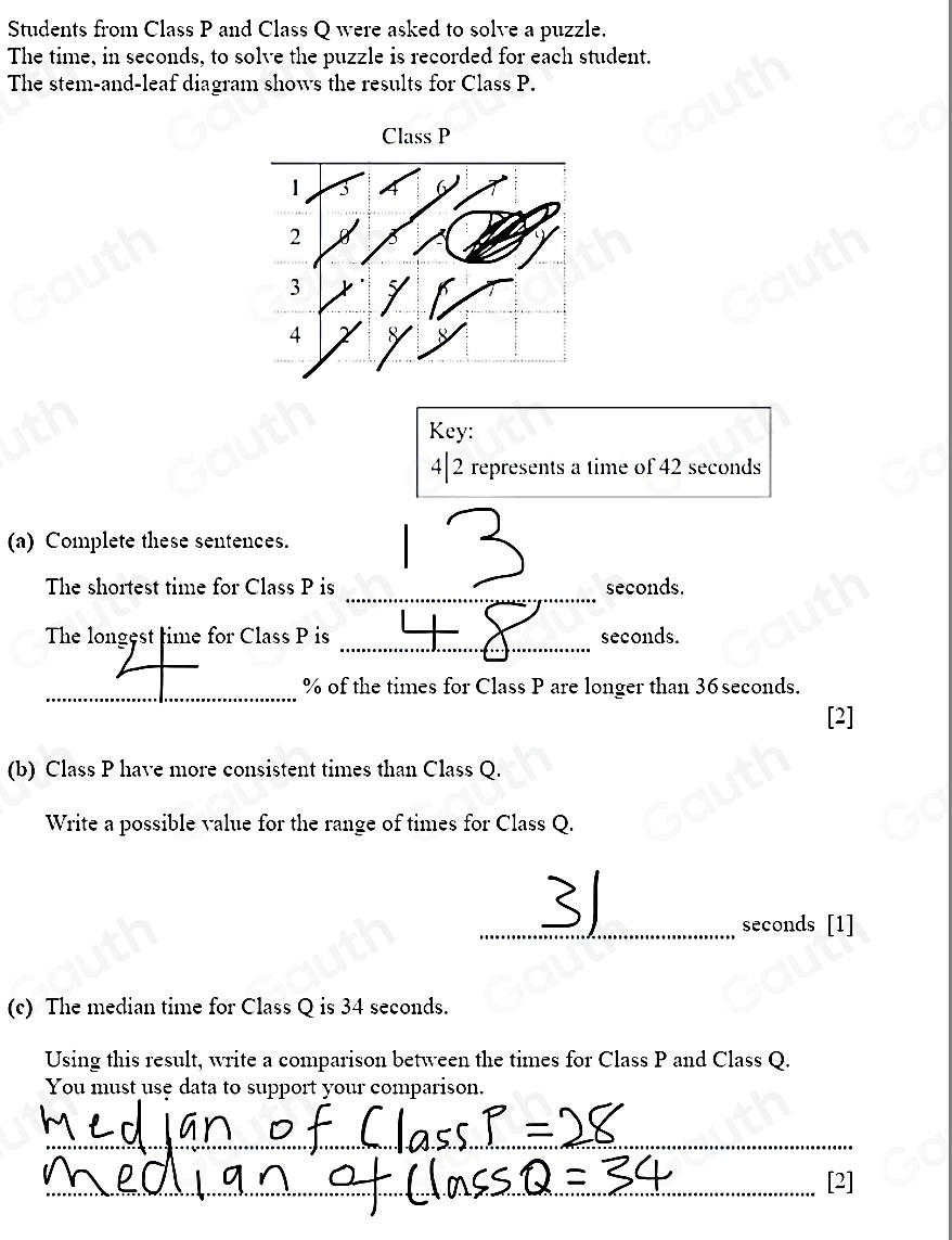 Solved: Students from Class P and Class Q were asked to solve a puzzle ...