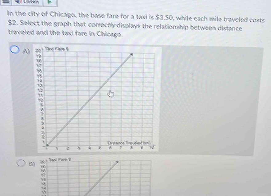 Solved: Listen In the city of Chicago, the base fare for a taxi is $3. ...