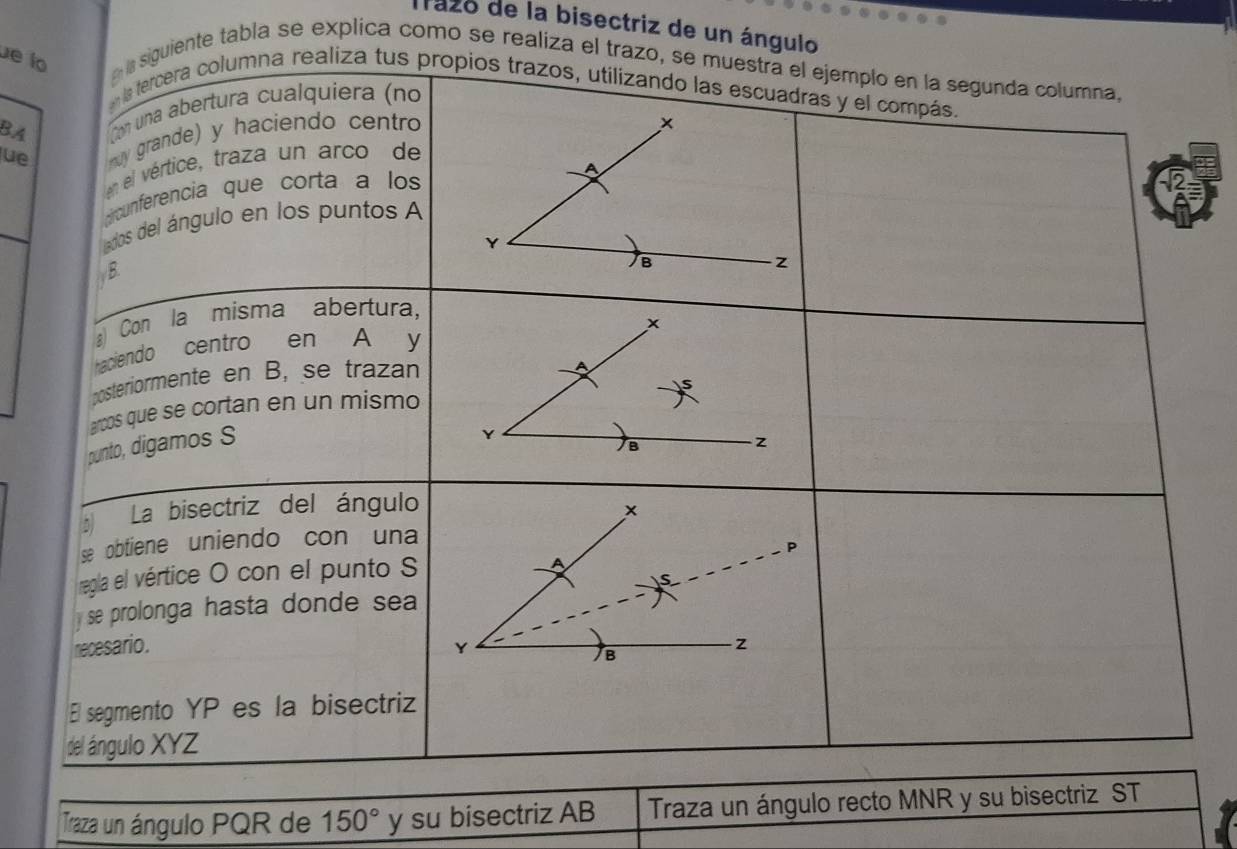 Resuelto:Trazo de la bisectriz de un ángulo ue lsiguiente tabla se ...