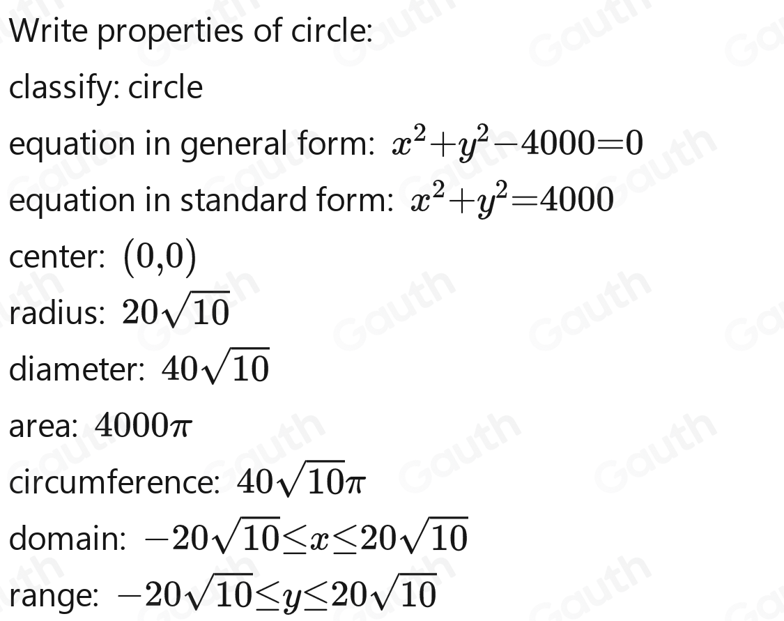 Solved: The equation x^2+y^2=4000 represents the circle formed by the ...