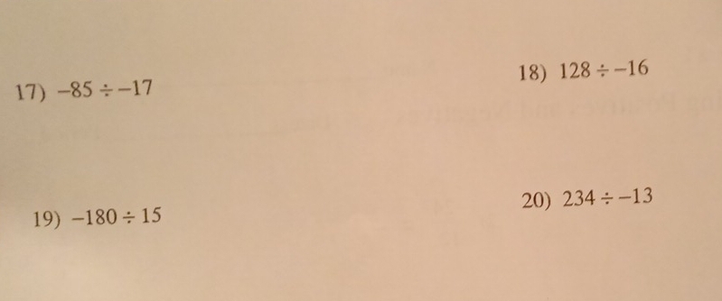 -85/ -17 128/ -16
19) -180/ 15 20) 234/ -13