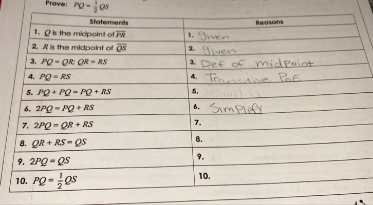 Prove: PQ= 1/2 QS