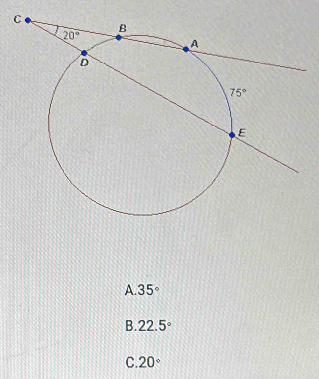 A. 35°
B. 22.5°
C. 20°