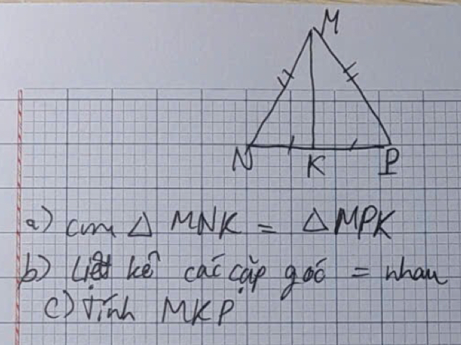 cm△ MNK=△ MPK
b) li he cac cap 900= whan 
() tinh MKp