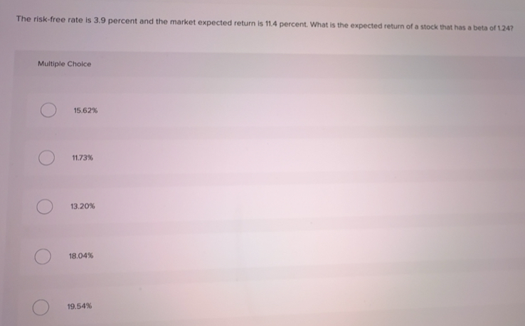 Solved: The risk-free rate is 3.9 percent and the market expected ...