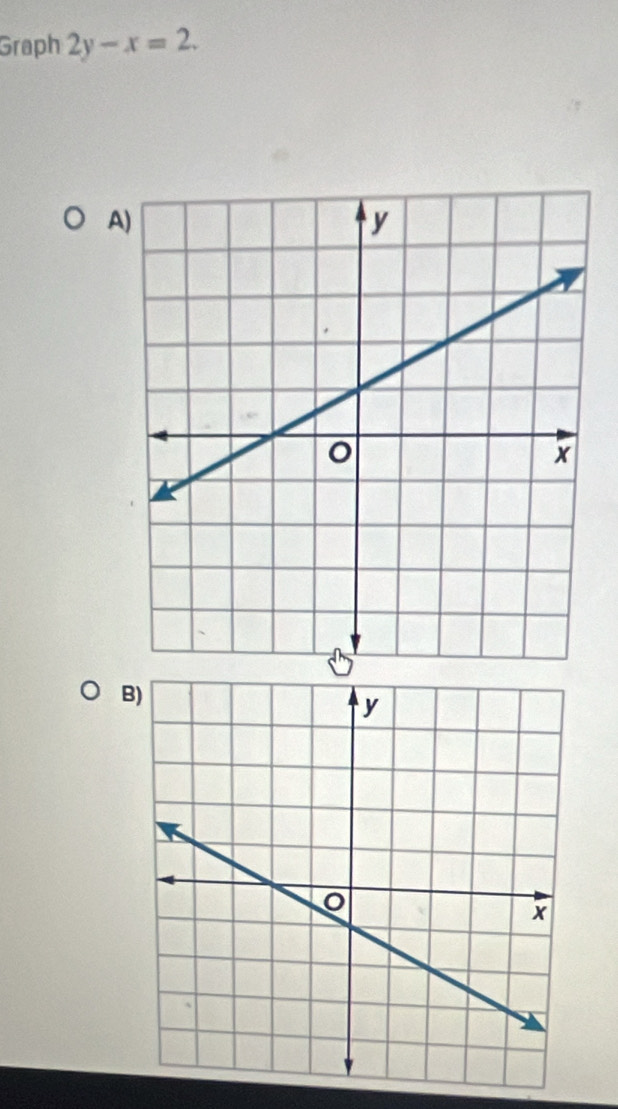 Graph 2y-x=2. 
A 
B