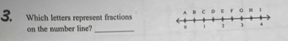 Which letters represent fractions 
on the number line? _