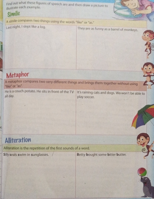 Solved: Find out what these figures of speech are and then draw a ...