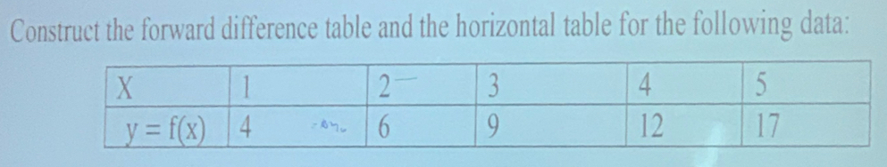 Construct the forward difference table and the horizontal table for the following data: