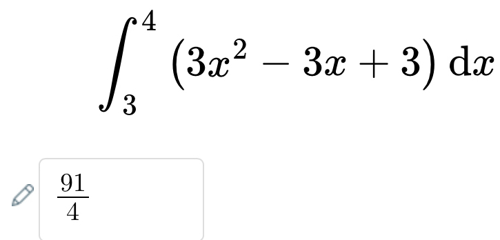 ∈t _3^(4(3x^2)-3x+3)dx
 91/4 