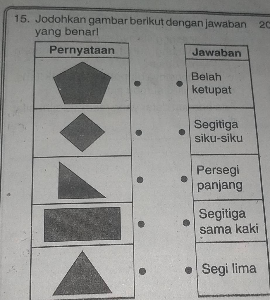 Jodohkan gambar berikut dengan jawaban 20
yang be 

i