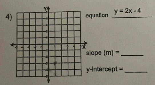 4)quation _ y=2x-4
lope (m)= _ 
-Intercept =_