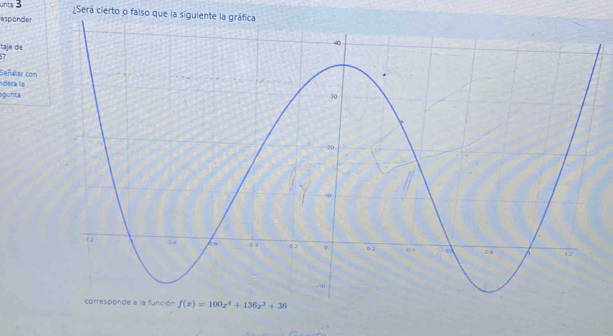 unta 3 ¿Será cierto o falso que la siguiente l
esponder
taje de
57
Señalar con
adera la
gunta