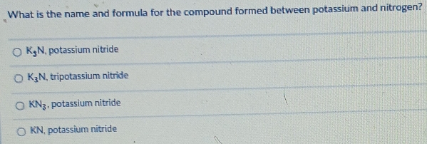 Solved: What is the name and formula for the compound formed between ...