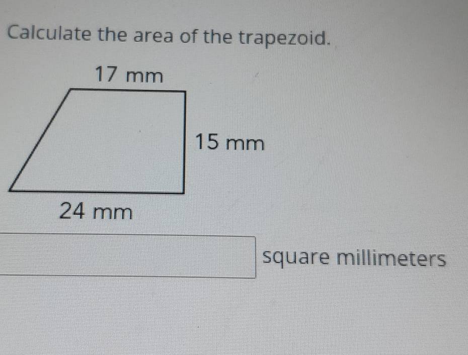 Calculate the area of the trapezoid.
□ □ square millimeters
□