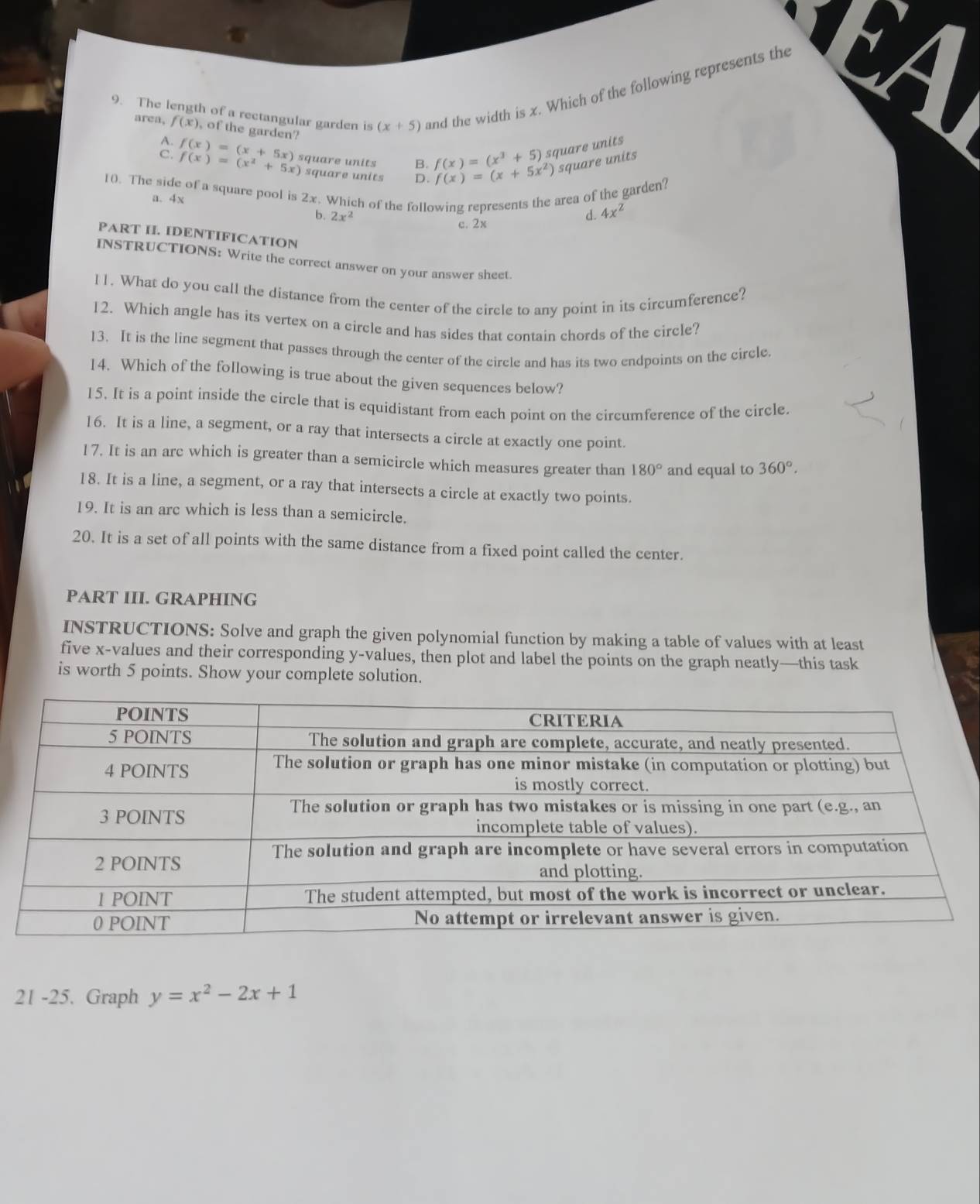 Solved: The length of a rectangular garden is (x+5) and the width is x ...
