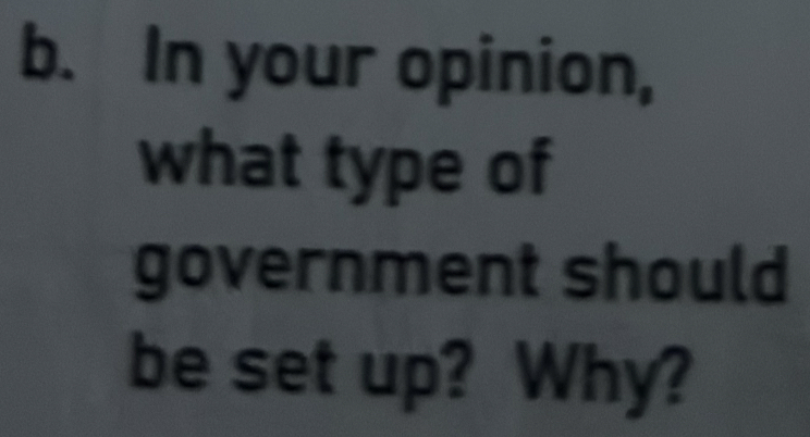 In your opinion, 
what type of 
government should 
be set up? Why?