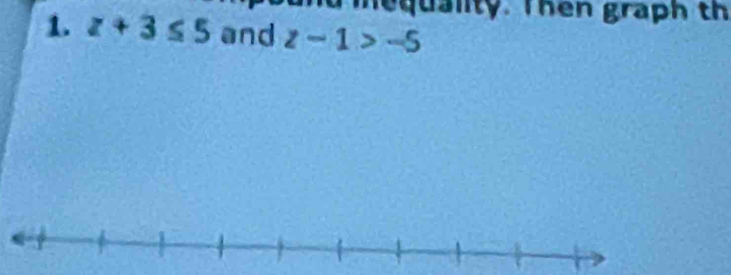 mequality. Then graph th 
1. z+3≤ 5 and z-1>-5