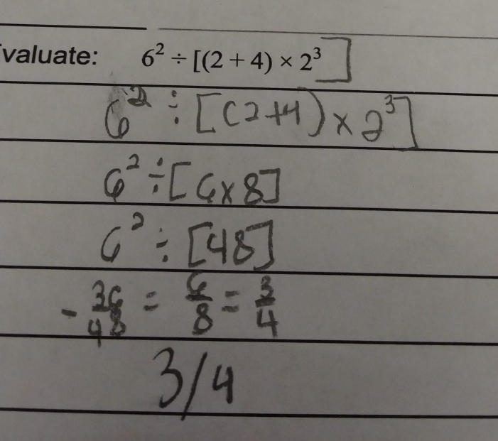 valuate: 6^2/ [(2+4)* 2^3