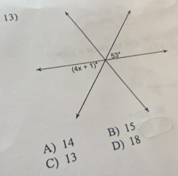 B) 15
A) 14
D) 18
C) 13