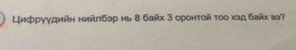 Цифрγудийн нийлбэр нь 8 байх 3 оронтой тоо хэд байх вэ?